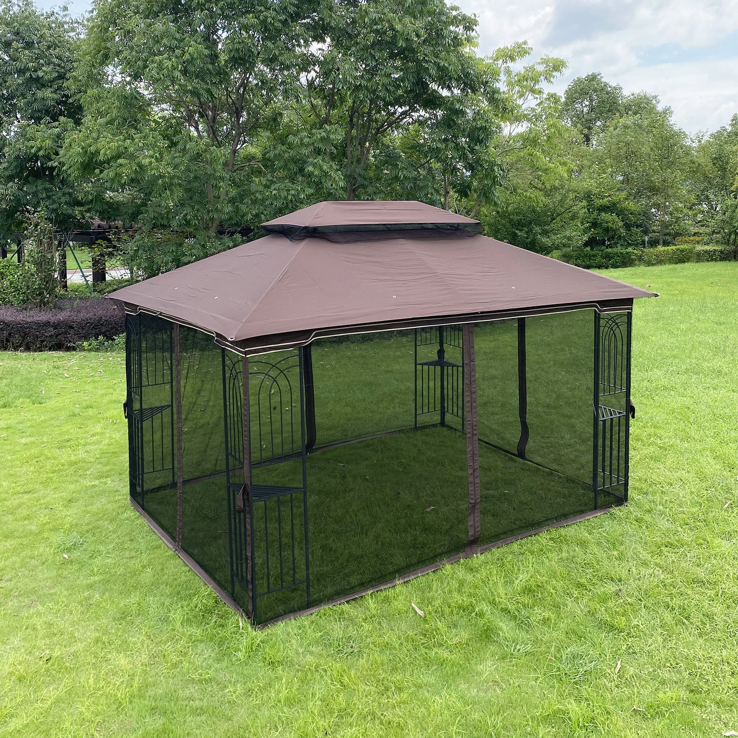 Outdoor Gazebo Canopy Tent With Ventilated Double Roof And Detachable Mosquito net