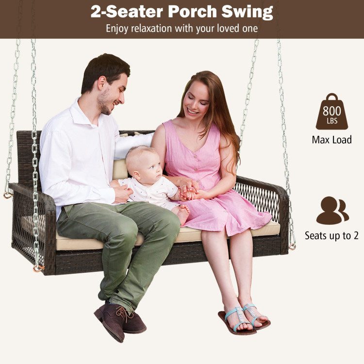 Outdoor Wicker Porch Swing with Seat and Back Cushions