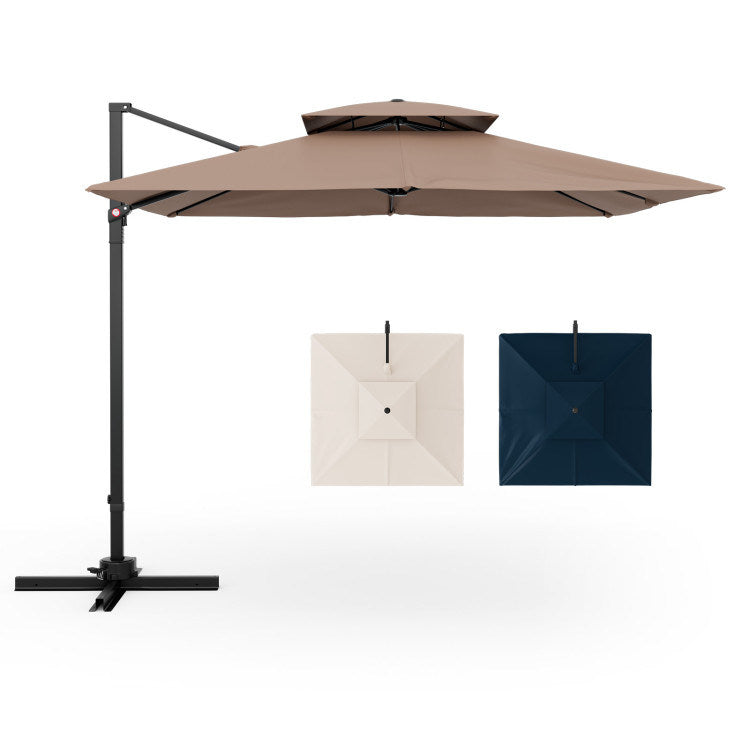 9.5 Feet Cantilever Patio Umbrella with 360° Rotation and Double Top