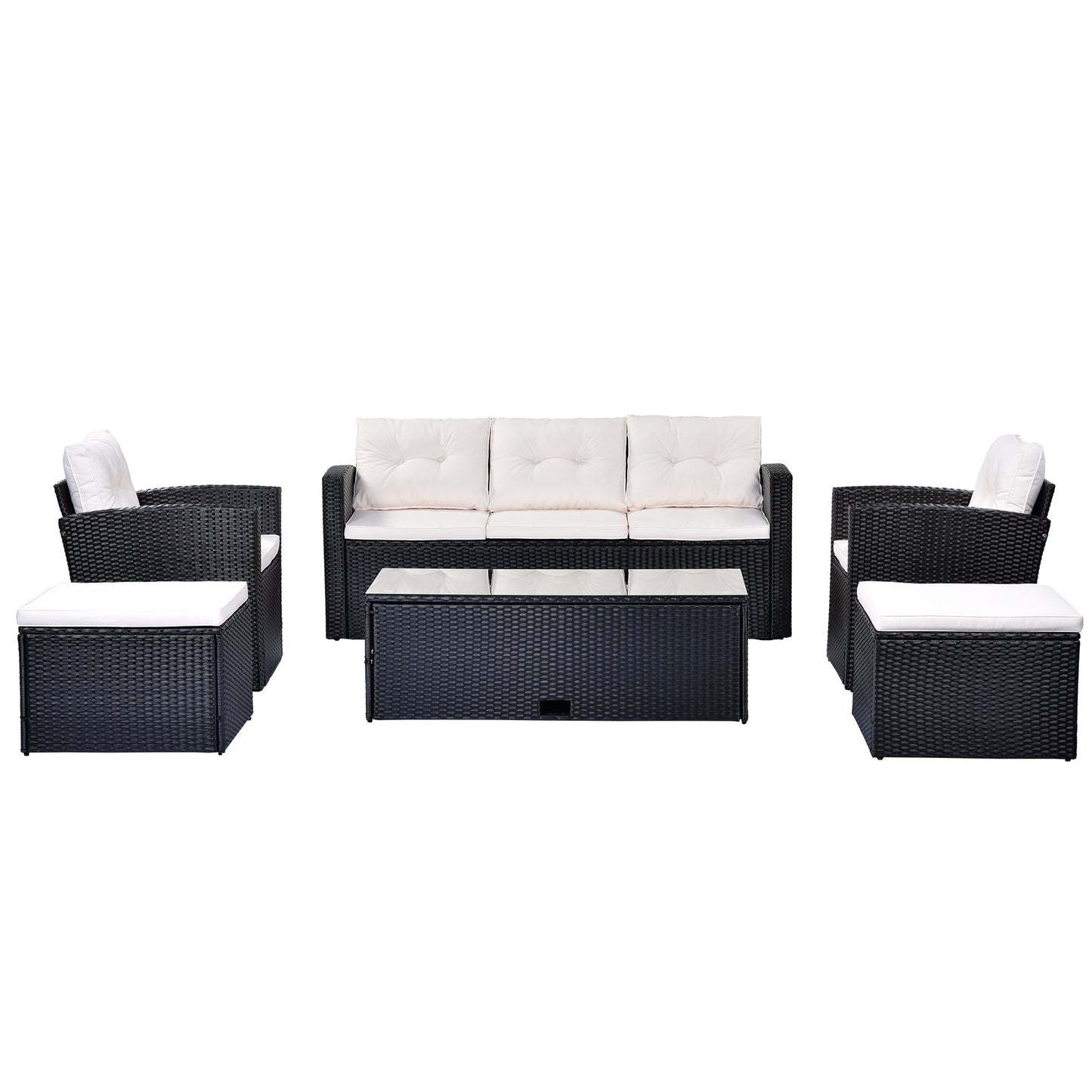 6-Piece Wicker PE Rattan Patio Set with Black wicker and Beige cushion