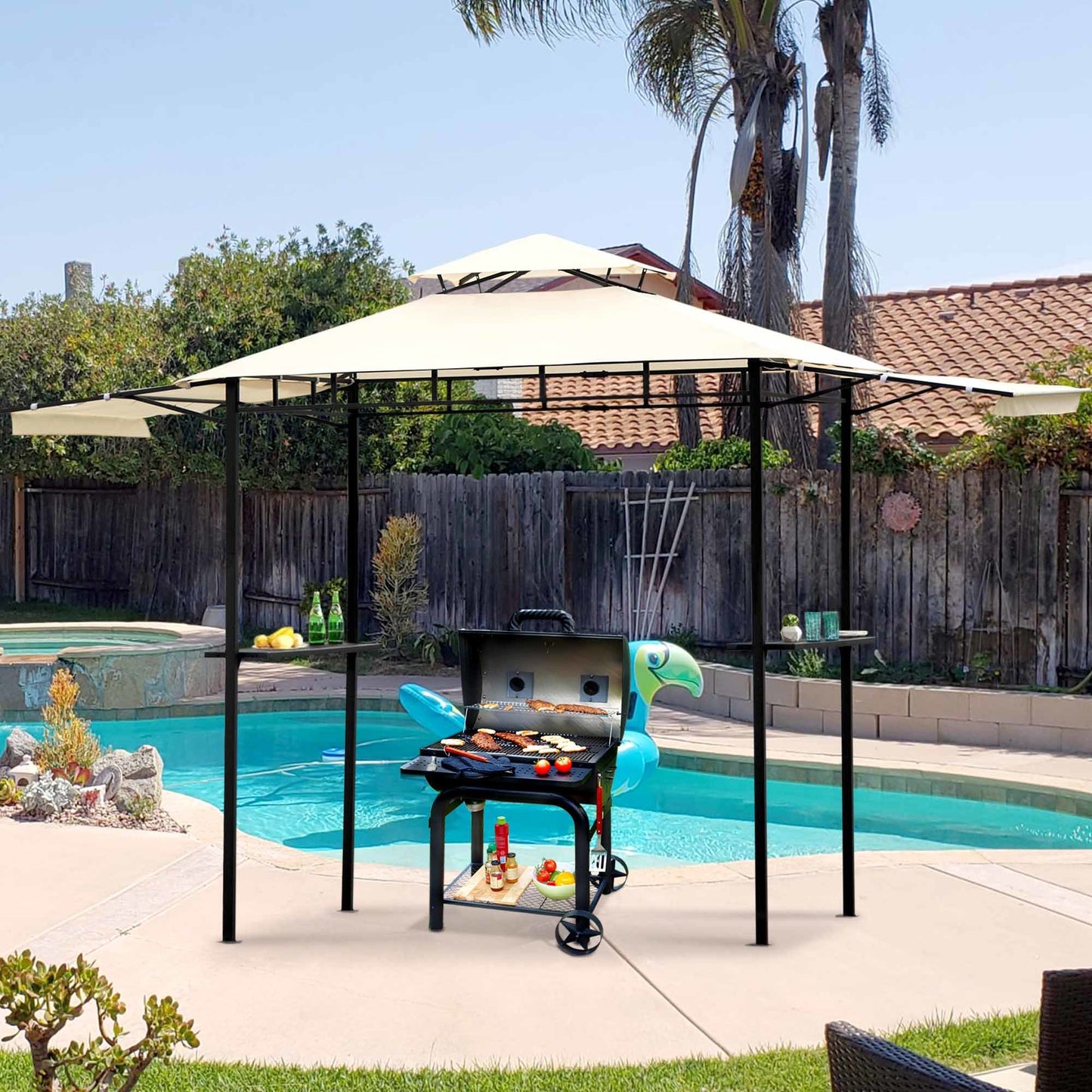 Double Tiered Backyard BBQ Grill Gazebo with Bar Counters