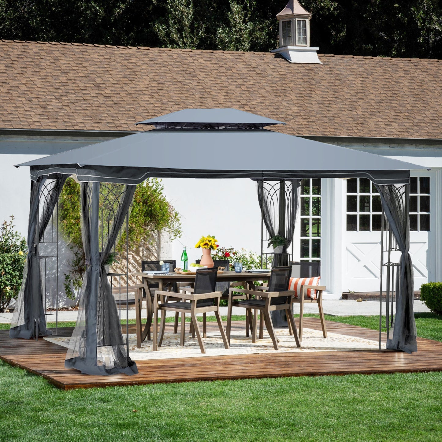 Outdoor Gazebo Canopy Tent With Ventilated Double Roof And Detachable Mosquito net