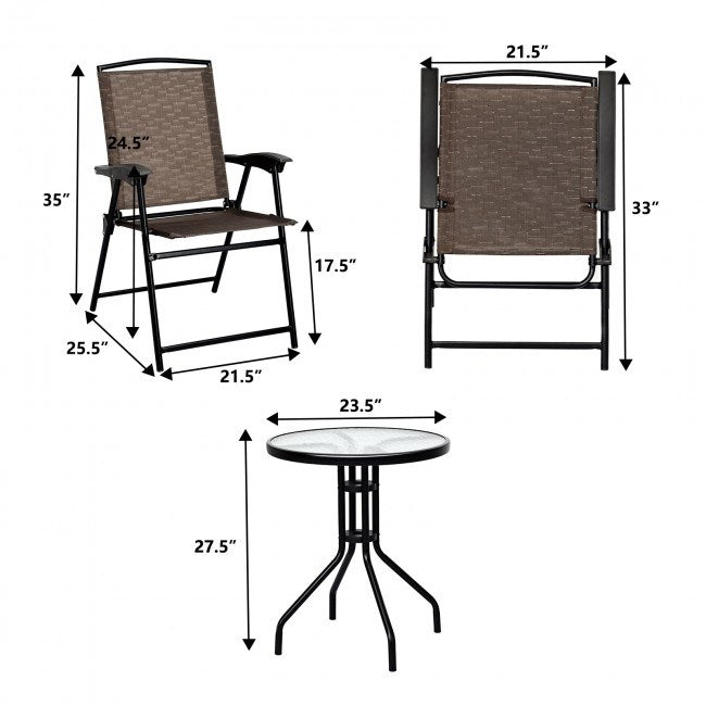 3 Pieces Set of Round Table and Folding Chairs