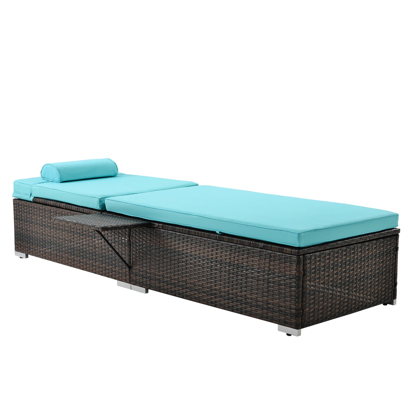 Outdoor Wicker Chaise Lounge Chairs with Side Table, Set of 2