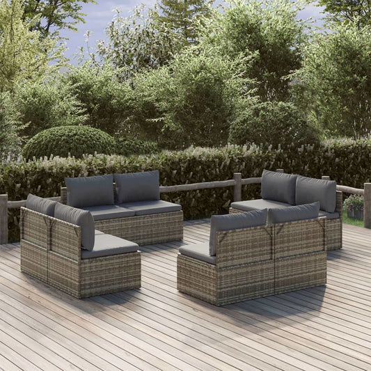 8 Pcs Gray Patio Sofas Poly Rattan