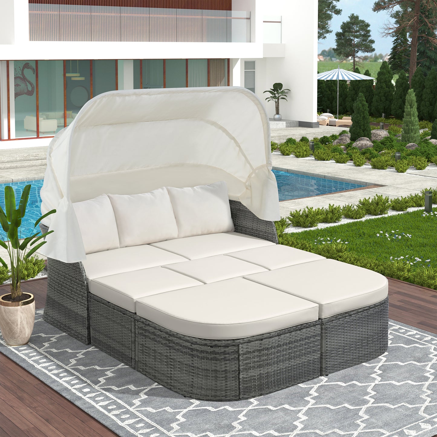 Outdoor Patio Furniture Set Sunbed with Retractable Canopy