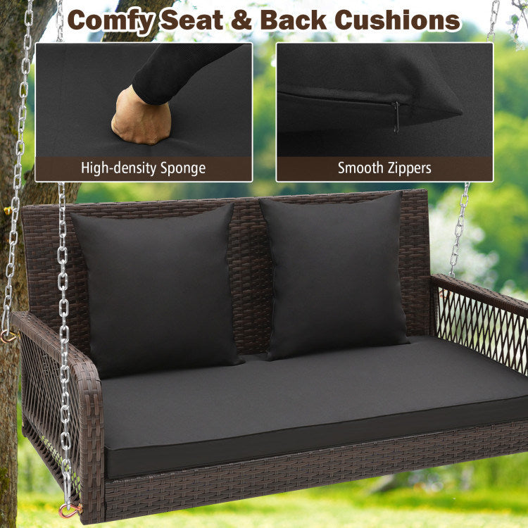 Outdoor Wicker Porch Swing with Seat and Back Cushions