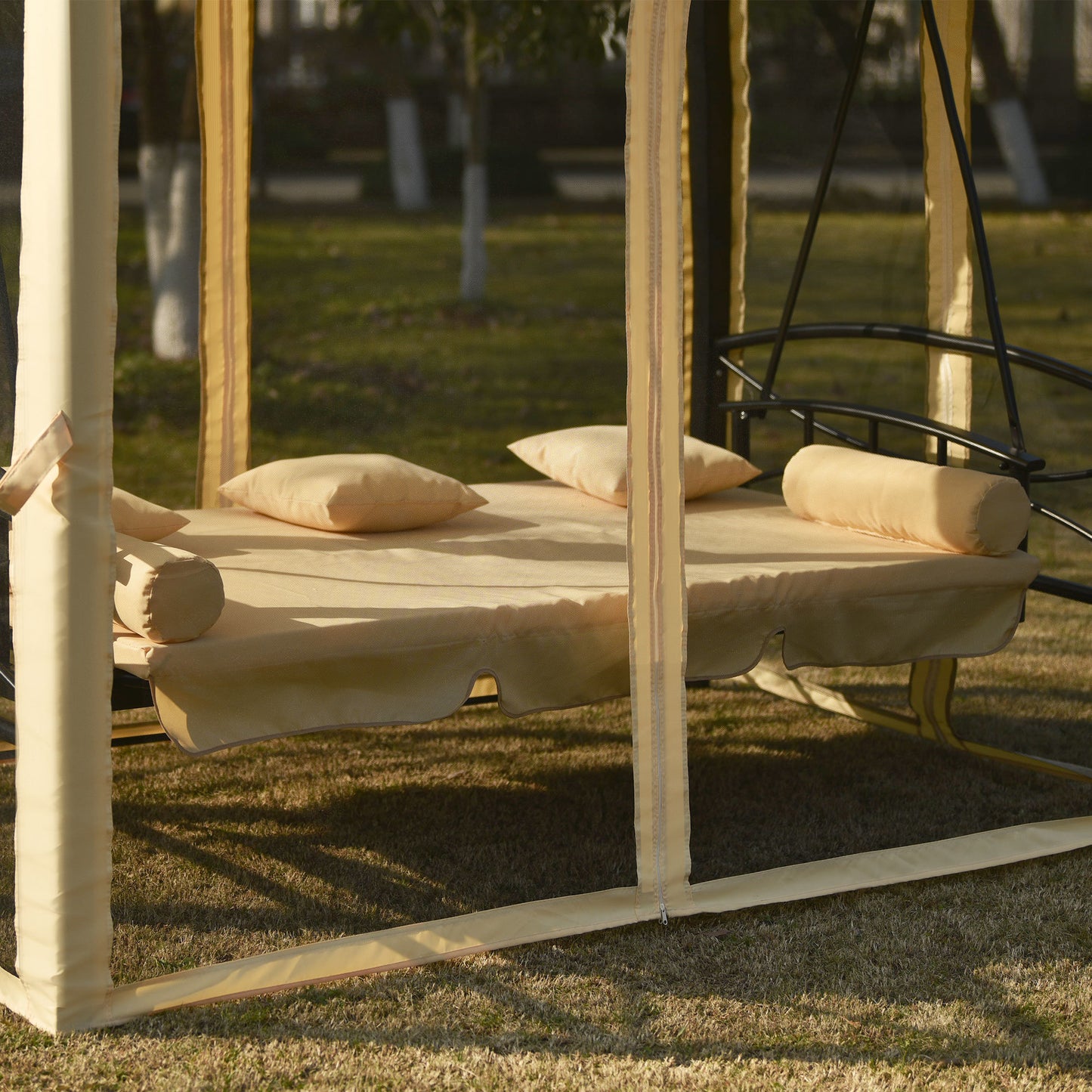 Outdoor Gazebo with Convertible Swing Bench and Mosquito Netting