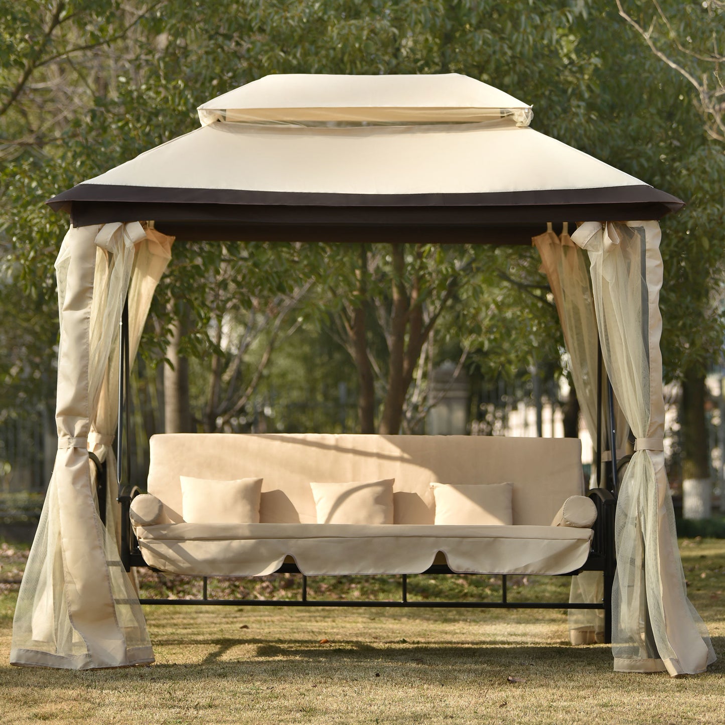 Outdoor Gazebo with Convertible Swing Bench and Mosquito Netting