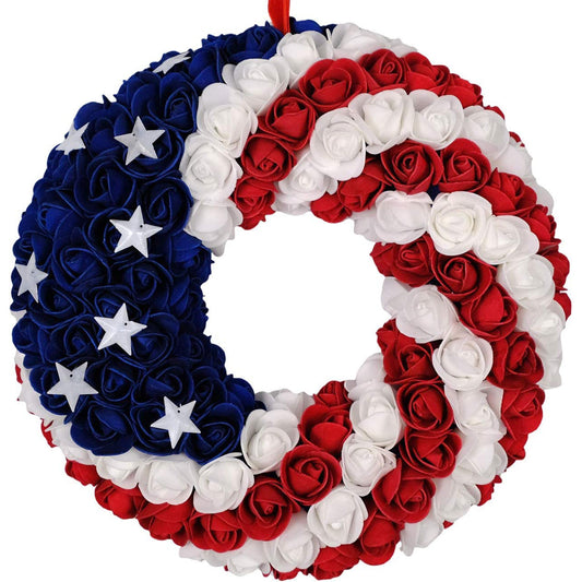 Patriotic Americana Wreath;  Handcrafted Holiday Wreath Garland Decoration
