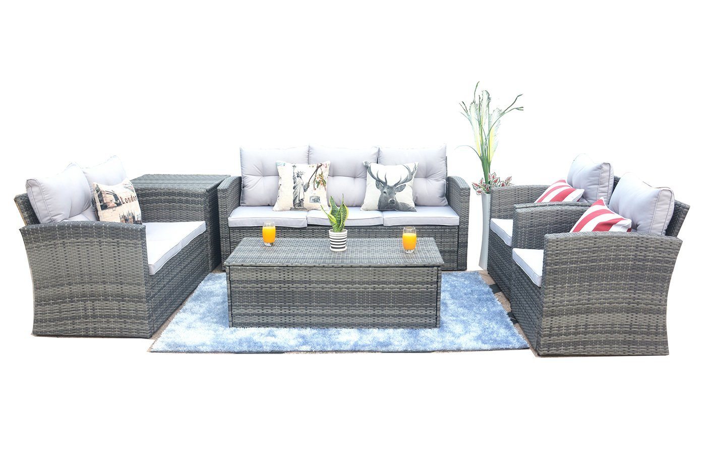 6PCS Outdoor Patio Sofa Set Reconfigurable Stylish And Modern Style With Seat Cushions