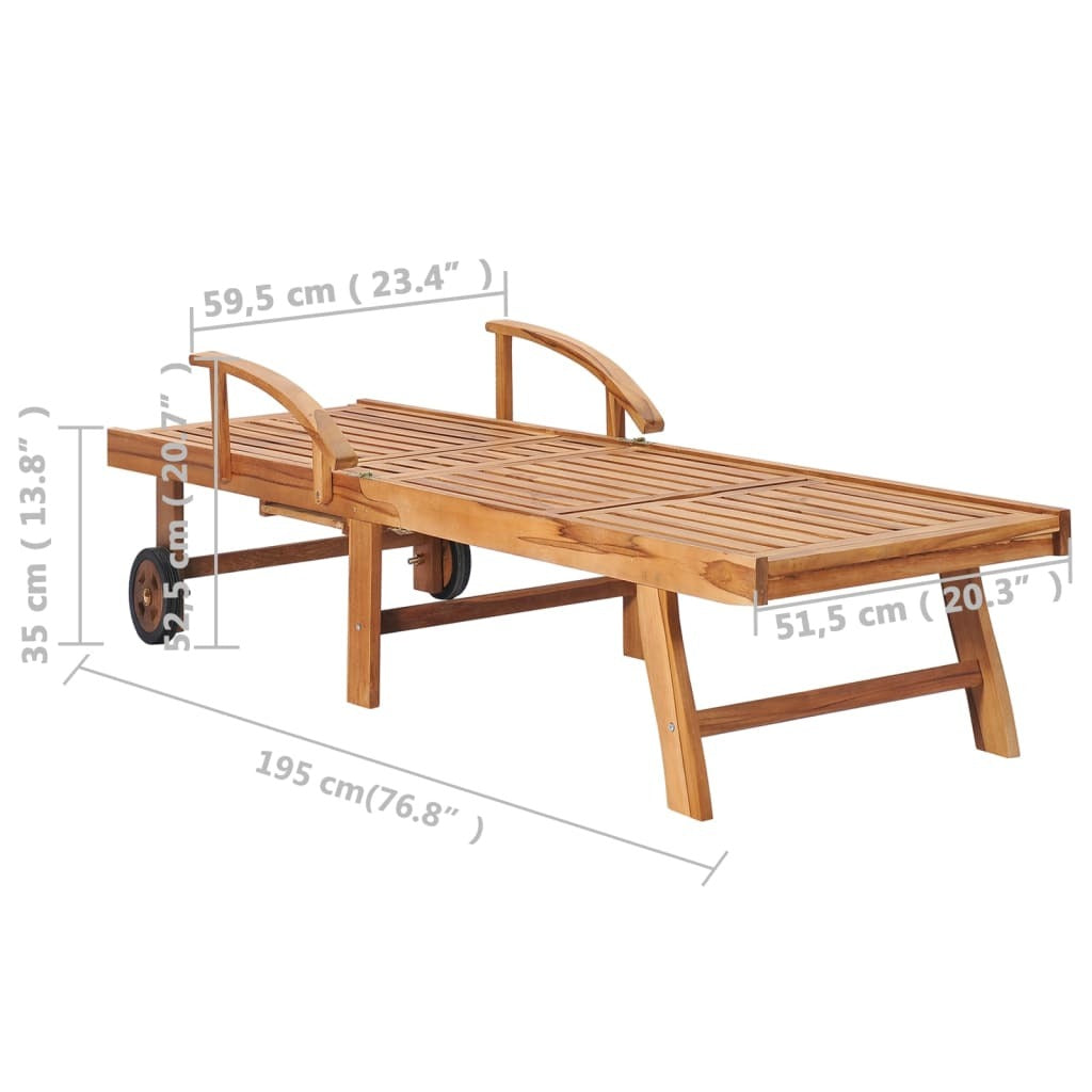 Teak Wood Sun Lounger with Table and Cushion