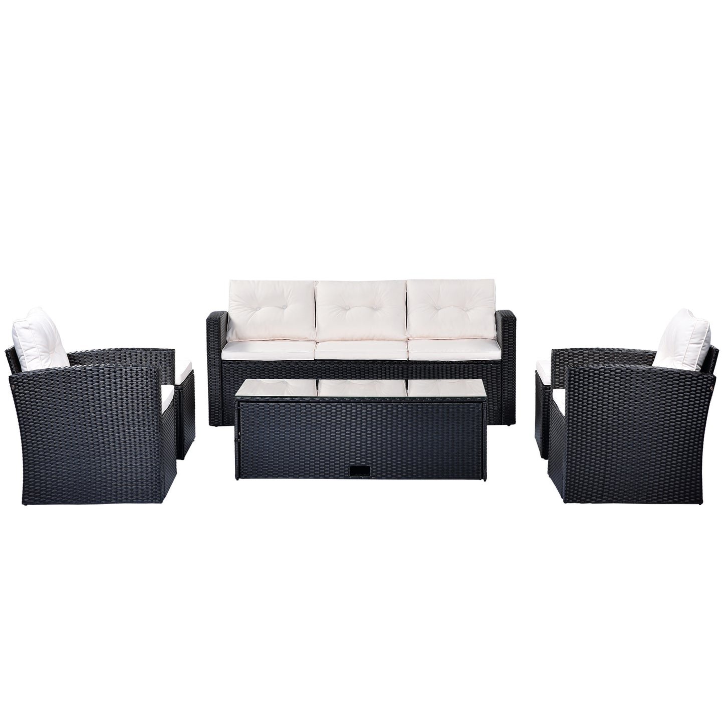 6-Piece Wicker PE Rattan Patio Set with Black wicker and Beige cushion