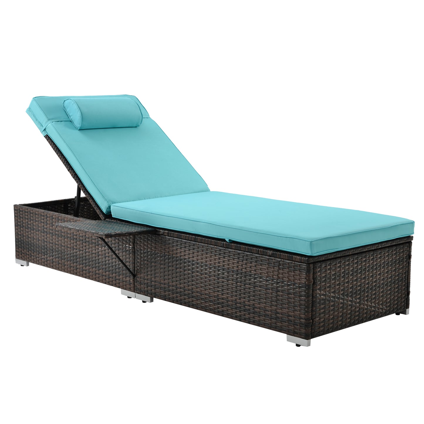 Outdoor Wicker Chaise Lounge Chairs with Side Table, Set of 2