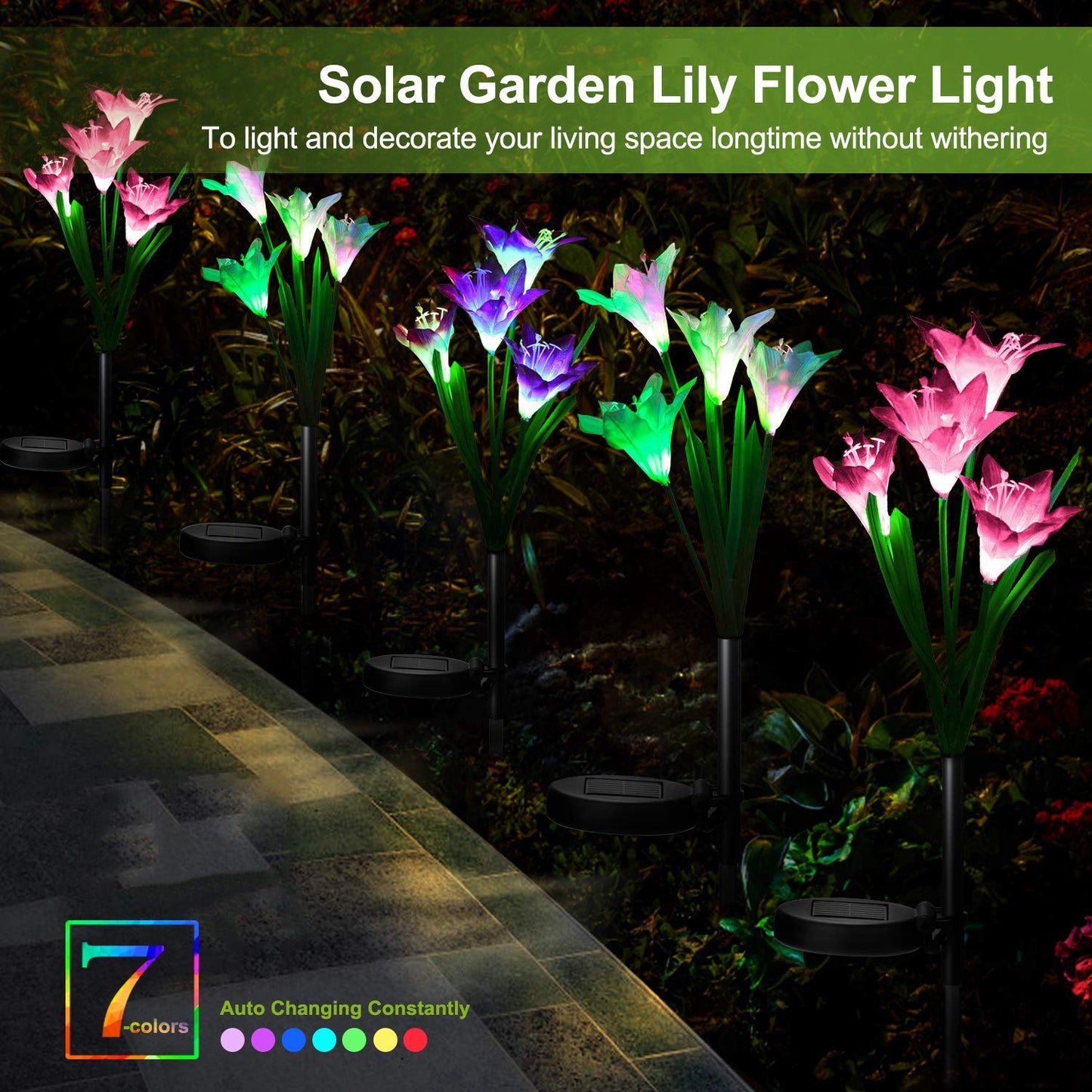 2Pcs Solar Garden Lily Flower LED Lights